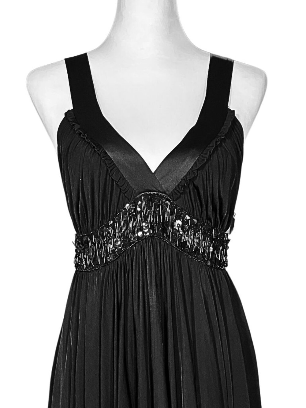 90s Y2K Vintage Bebe Backless Black Midi Dress. S/M. Cocktail Party Beaded Prom - Picture 7 of 11